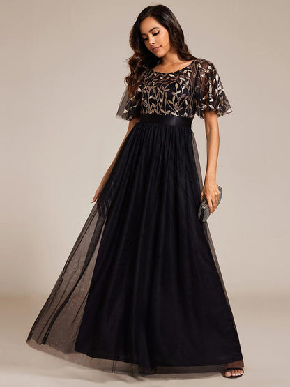 ever SAPHIR|Women's A-Line Short Sleeve Embroidery Floor Length Wedding Guest Dresses