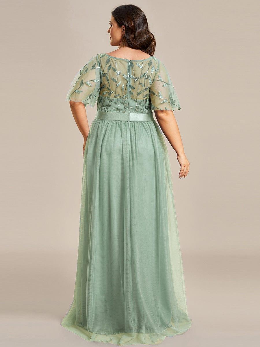 Robe longue de cérémonie à manches courtes avec broderie