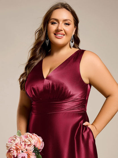 ever INDY|Sleeveless Empire Waist Satin Maxi Bridesmaid Dress With Pockets