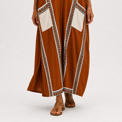 Aria | Caftan Terracotta à Imprimé Ethnique