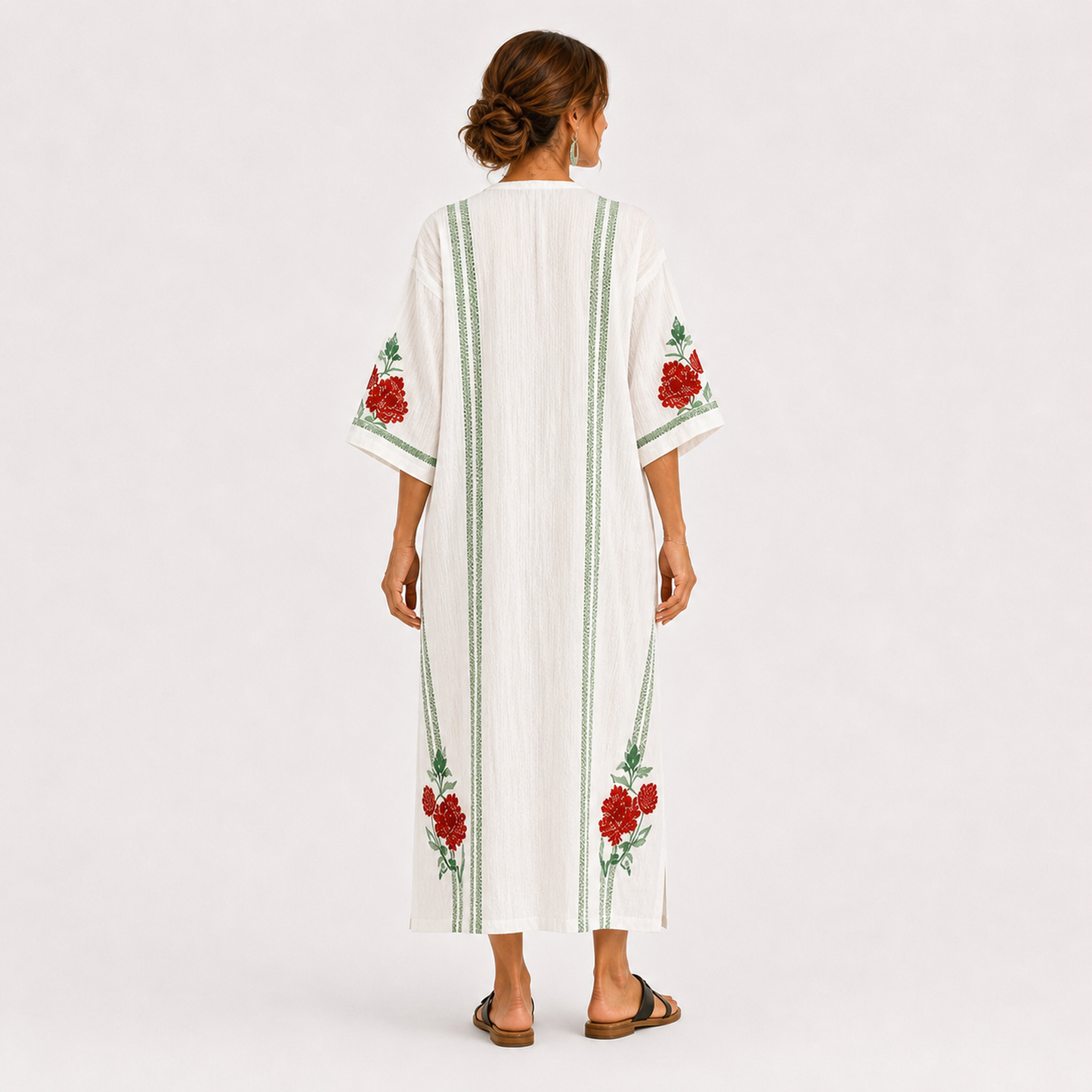 Rosa | Caftan Blanc à Imprimé Roses