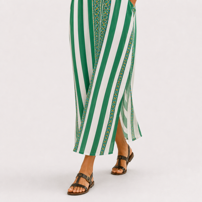 Emma | Caftan Long à Rayures Vertes