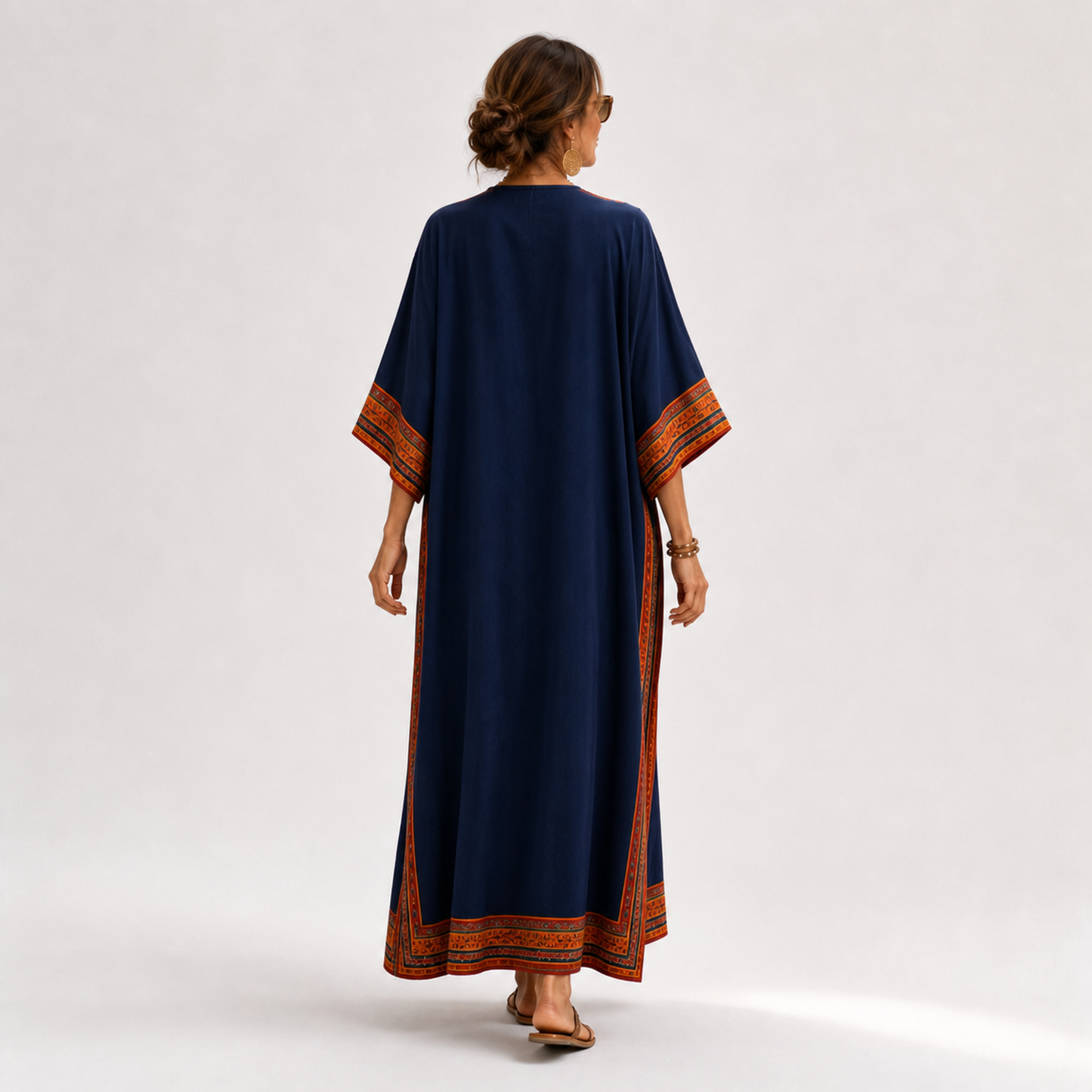 Samira | Caftan Bleu à Imprimé Ethnique