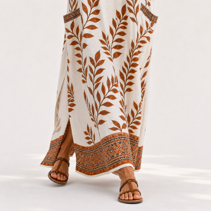 Elena | Caftan Crème à Imprimé Botanique