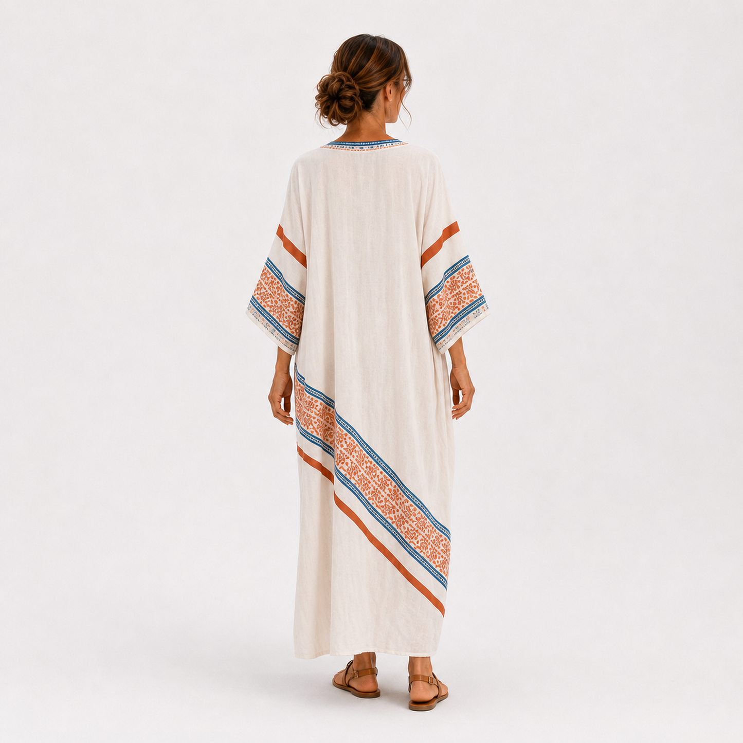 Amira | Caftan Blanc à Imprimé Ethnique