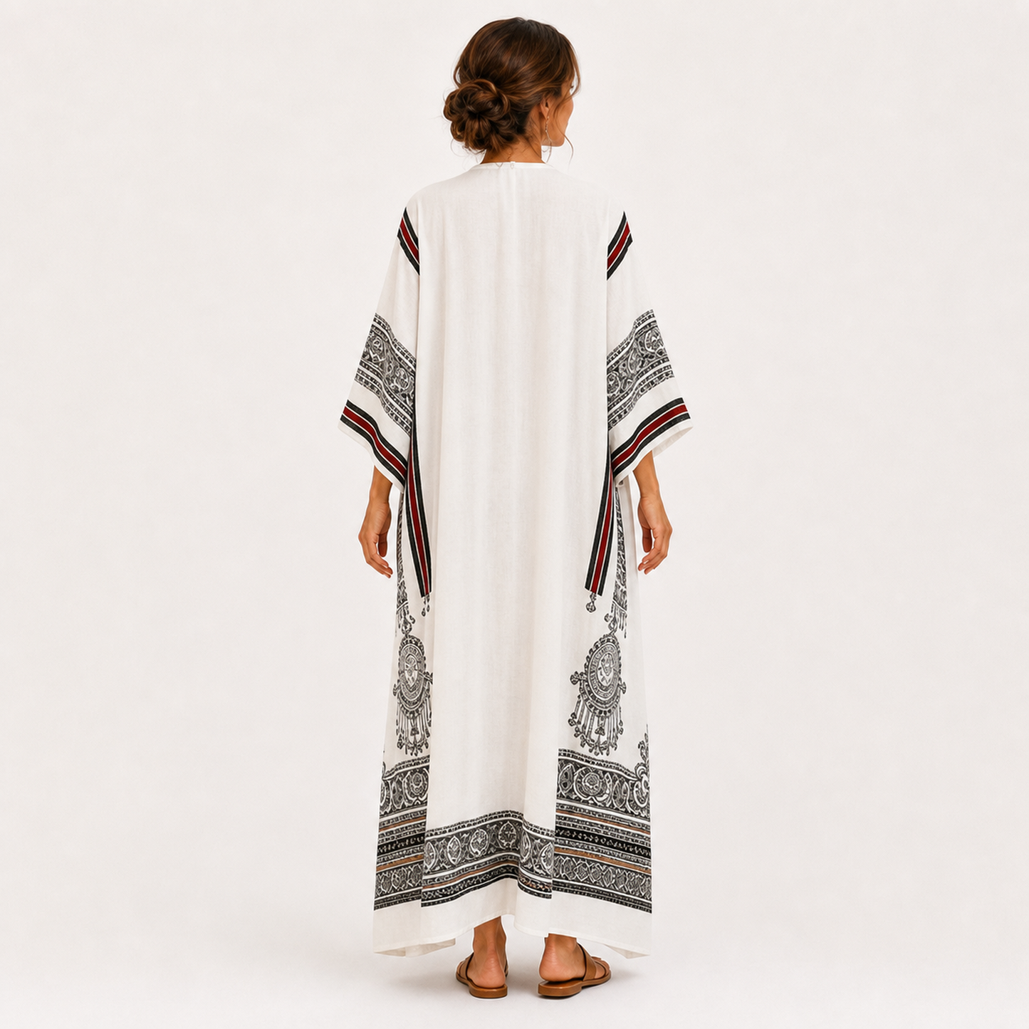 Clara | Caftan Blanc à Imprimé Ethnique
