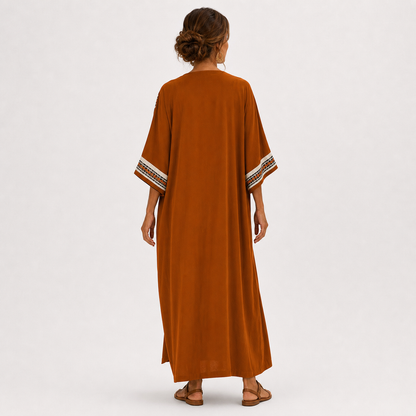 Aria | Caftan Terracotta à Imprimé Ethnique