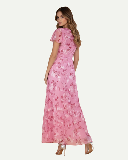 Isaline | Długa sukienka w kwiaty z falbanowymi rękawami