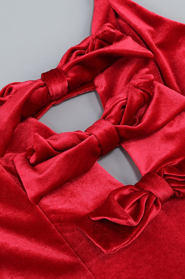 Robe Maxi en Velours à Nœud Rouge Baptiste