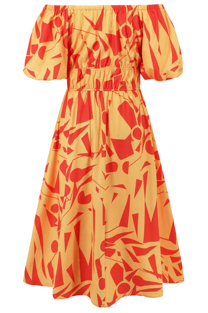 Robe Brodée à Manches Ballon Décolletée