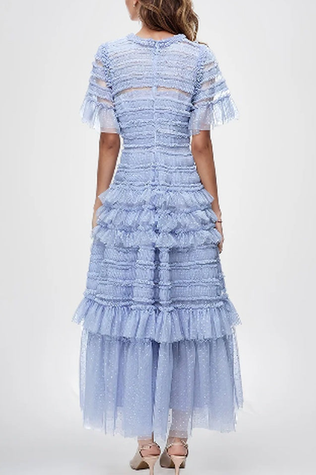 Robe Midi Évasée à Manches Flottantes et Superposée Harper