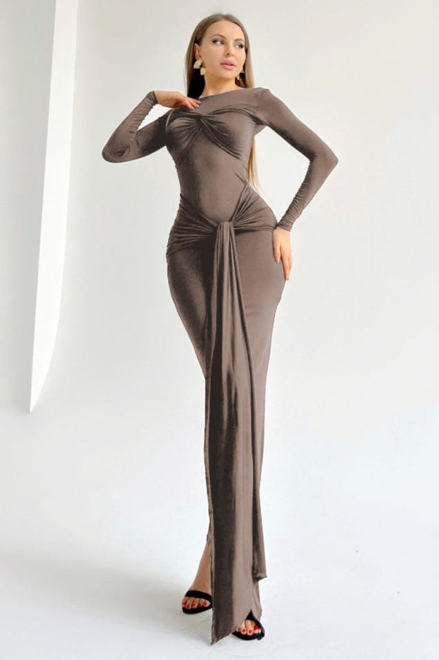 Robe Maxi Longue à Manches Longues à Bretelles
