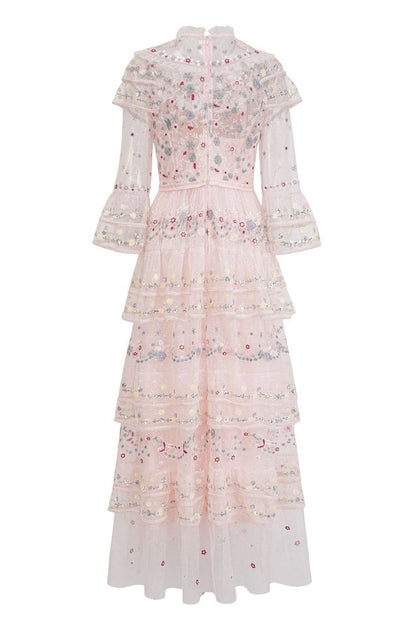 Robe Vintage Brodée Margot en Rose