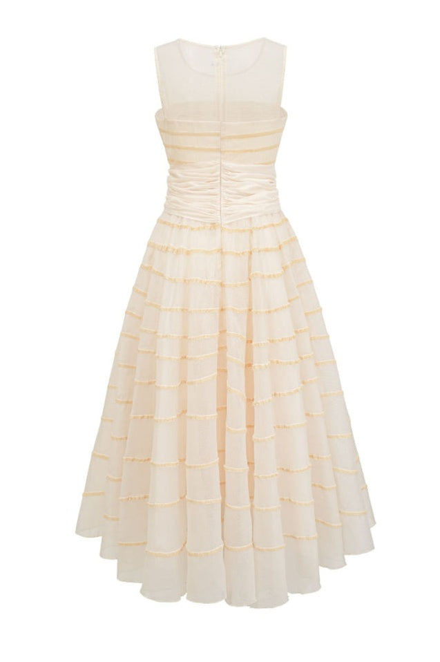 Robe Longue Maxi à Col Rond avec Nœud Papillon