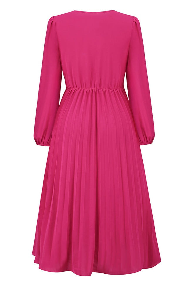 Robe V à Col en V avec Ceinture Plissée