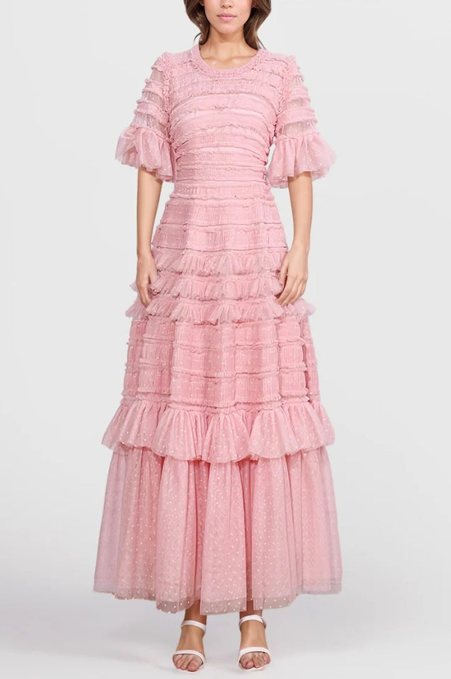 Robe Midi Évasée à Manches Flottantes et Superposée Harper