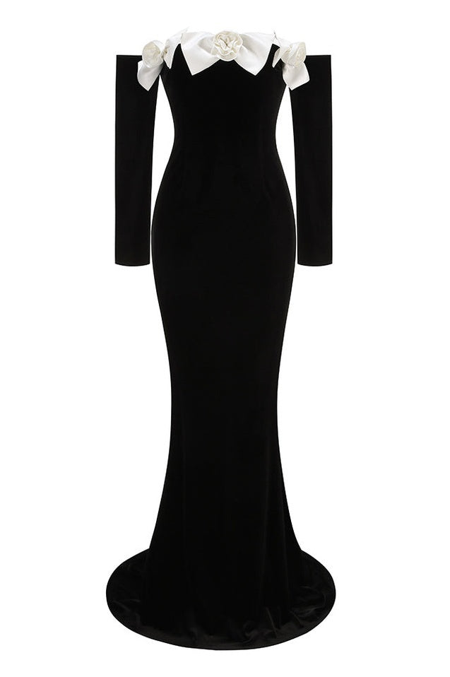 Robe en Velours Duchesse à Bows, Épaules Nues