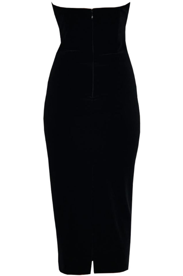 Robe Midi Sans Bretelles à Détails en Cristal