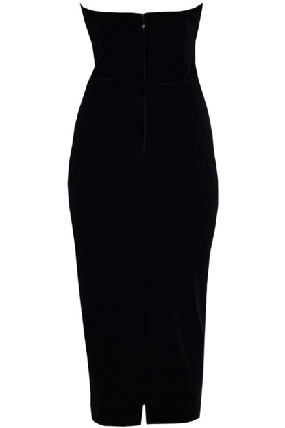 Robe Midi Sans Bretelles à Détails en Cristal
