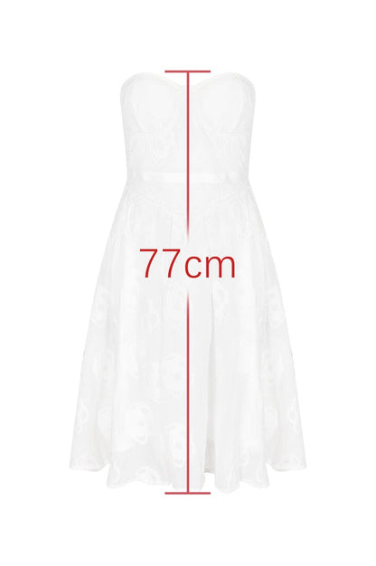 Robe Mini Brodée en Jacquard à Corsage Sans Bretelles
