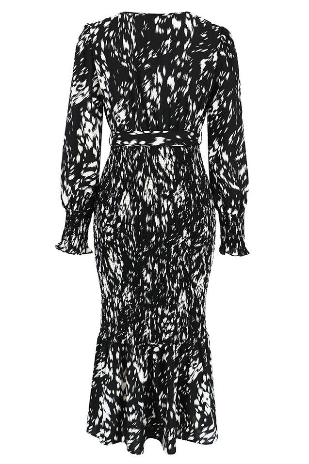 Robe Midi Smockée Imprimée à Col V
