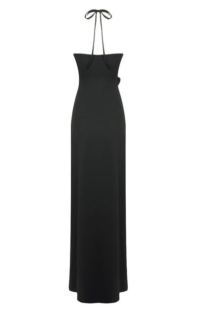 Robe Maxi Évasée à Col Halter, Découpes et Fronces