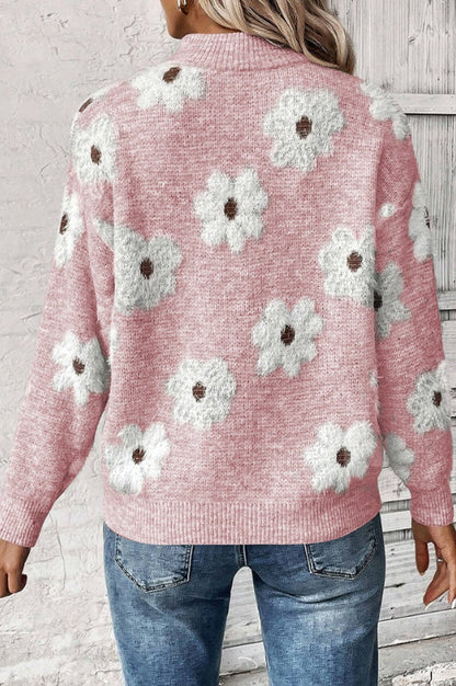 Pull Mi-zipper à Motif Floral