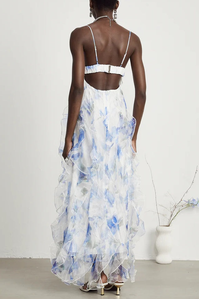 Robe Midi Imprimée Florale à Volants NOÉMIE