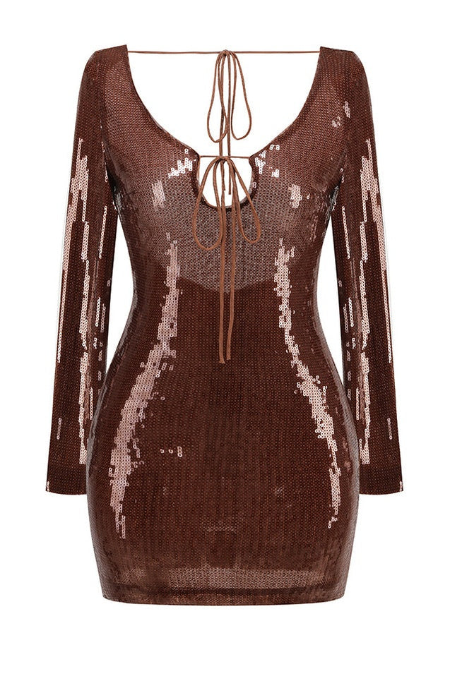 Robe Mini à Manches Longues en Sequins Aoibhe
