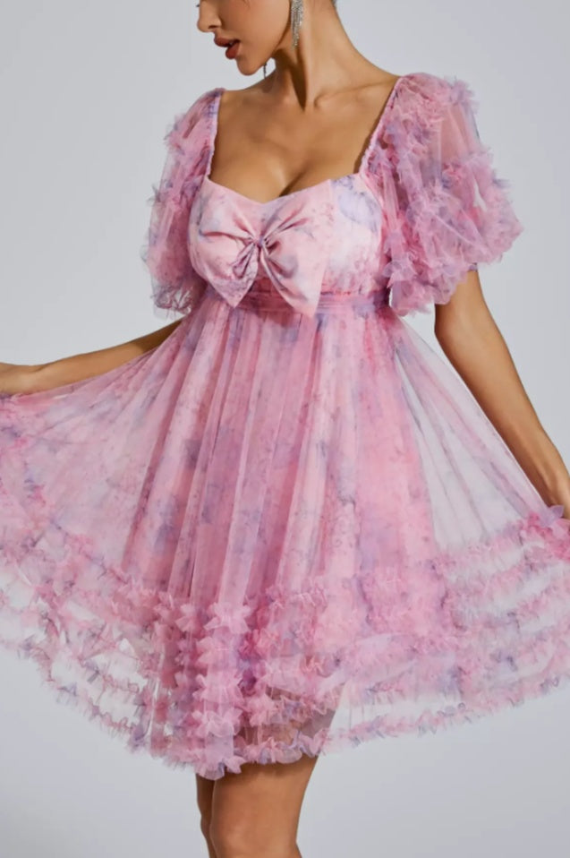 Robe Mini à Manches Bouffantes Raquel