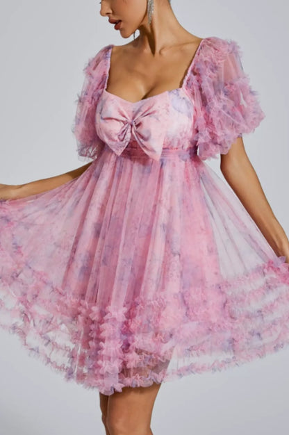 Robe Mini à Manches Bouffantes Raquel