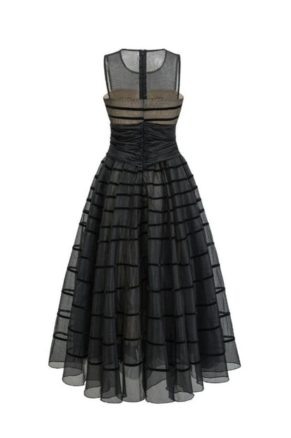 Robe Longue Maxi à Col Rond avec Nœud Papillon