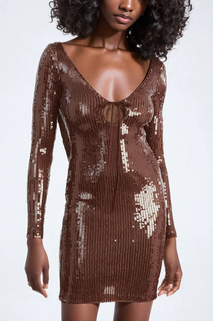 Robe Mini à Manches Longues en Sequins Aoibhe