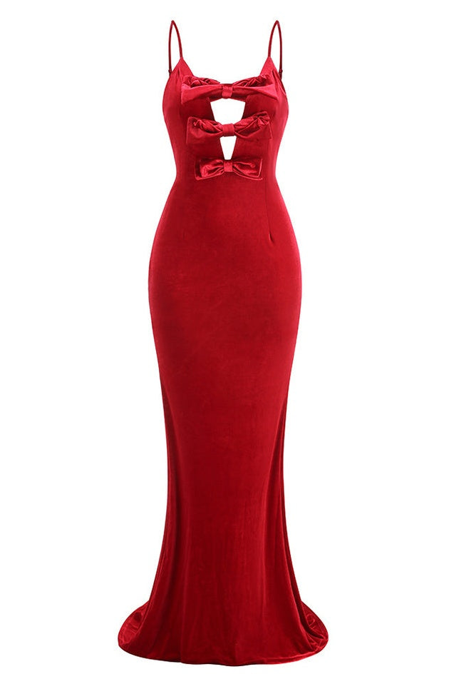 Robe Maxi en Velours à Nœud Rouge Baptiste