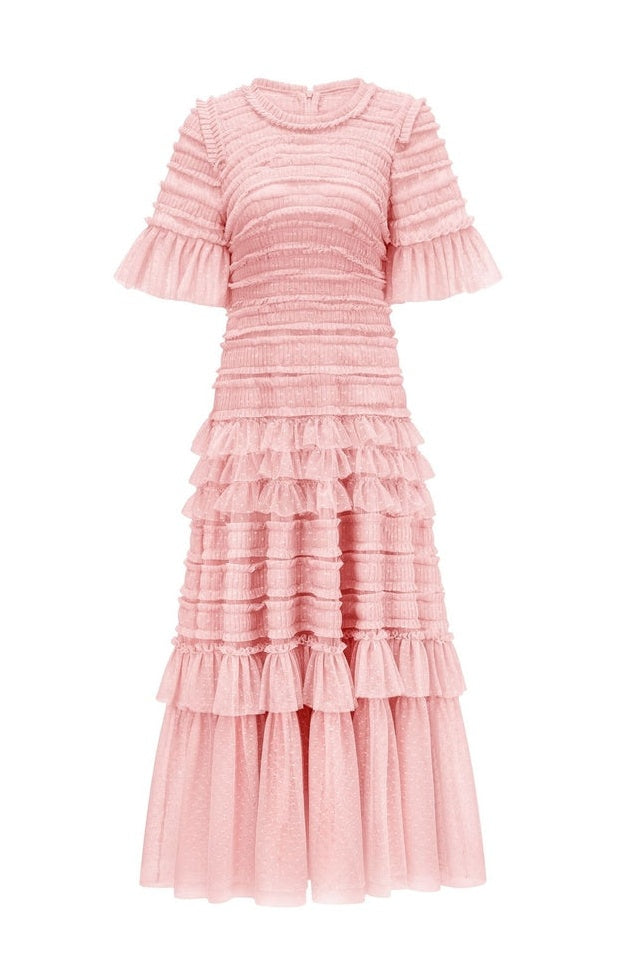 Robe Midi Évasée à Manches Flottantes et Superposée Harper