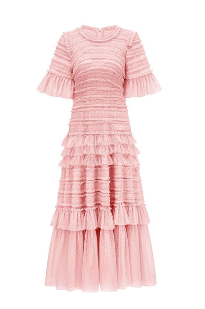 Robe Midi Évasée à Manches Flottantes et Superposée Harper