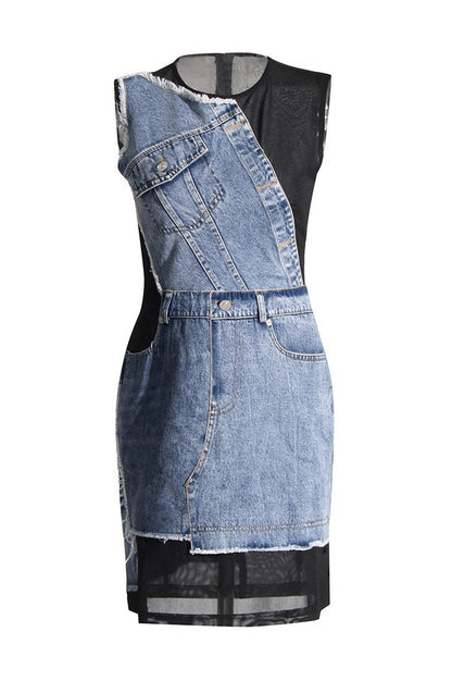 Robe Mince en Jean Patchwork et Jersey