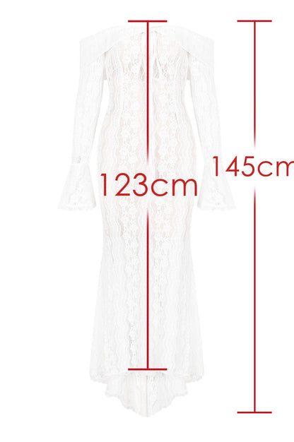 Robe Maxi Évasée en Dentelle Florale à Épaules Dégagées
