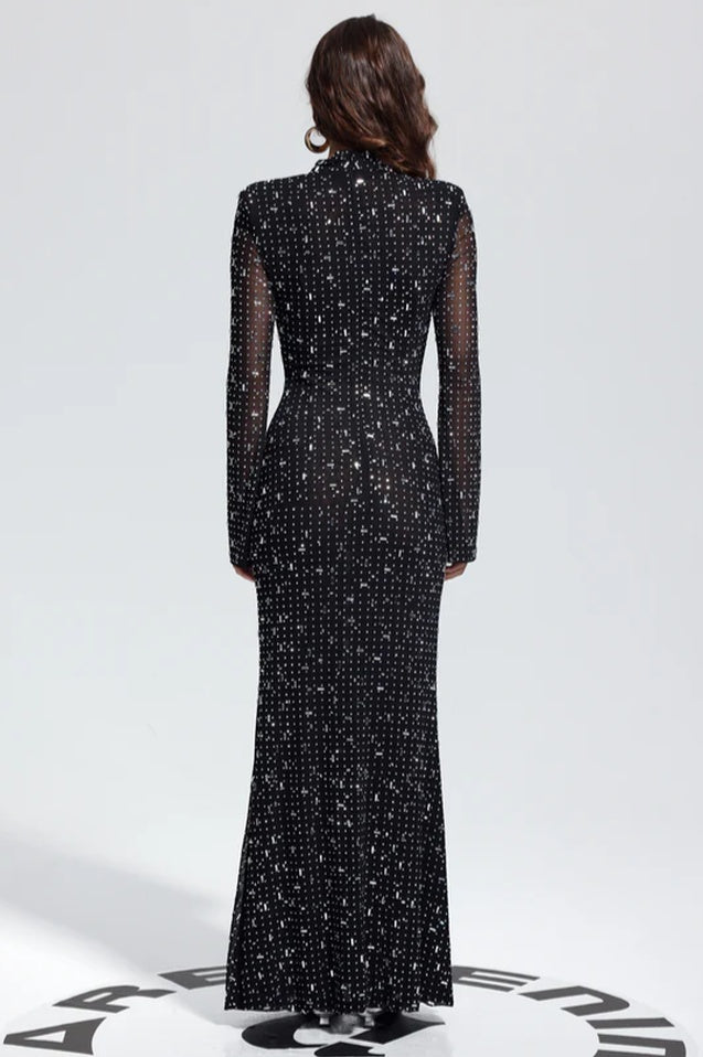 Robe Maxi en Mesh Brodée de Cristaux