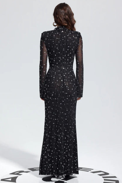 Robe Maxi en Mesh Brodée de Cristaux
