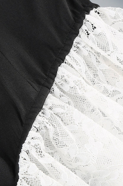 Blazer Évasé en Dentelle Brodée à Décolleté en V