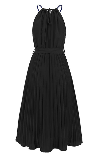 Robe Midi Évasée à Bretelles Spaghetti et Taille Cintrée Plissée