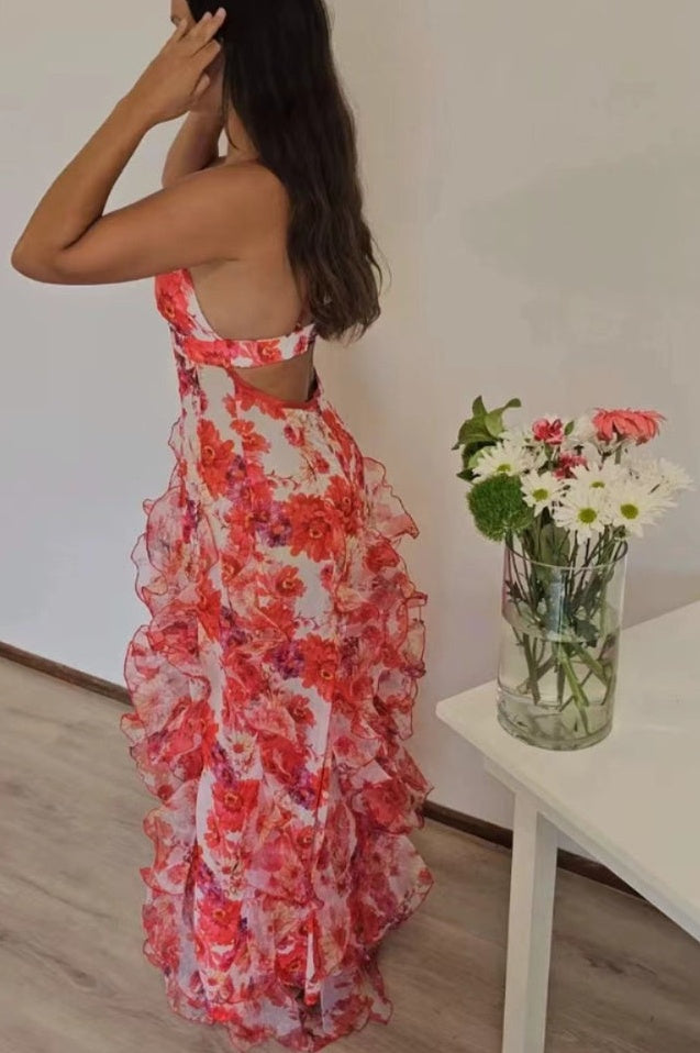 Robe Midi Imprimée Florale à Volants NOÉMIE