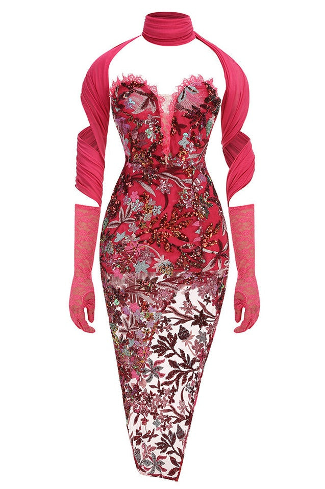 Robe Maxi Brodée de Fleurs en Sequins Buz
