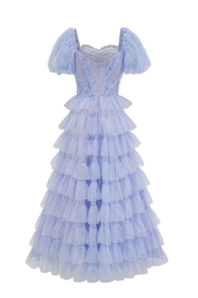 Robe de Cérémonie Évasée à Volants Décolleté Bardot