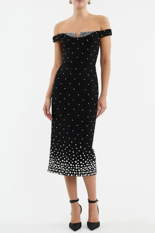 Robe Midi Brodée à Pois Perlés - Révier Paris