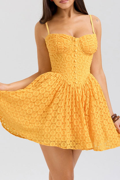 Robe Mini en Dentelle Apricot avec Corset