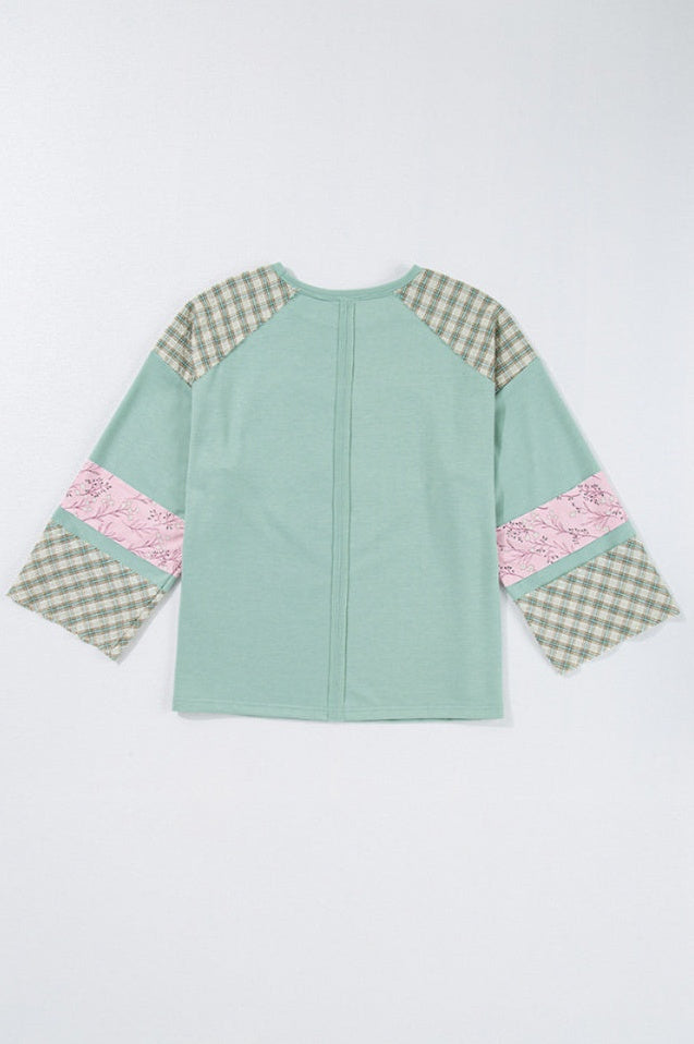 Haut à Manches Longues en Patchwork Floral en Forme de Coeur