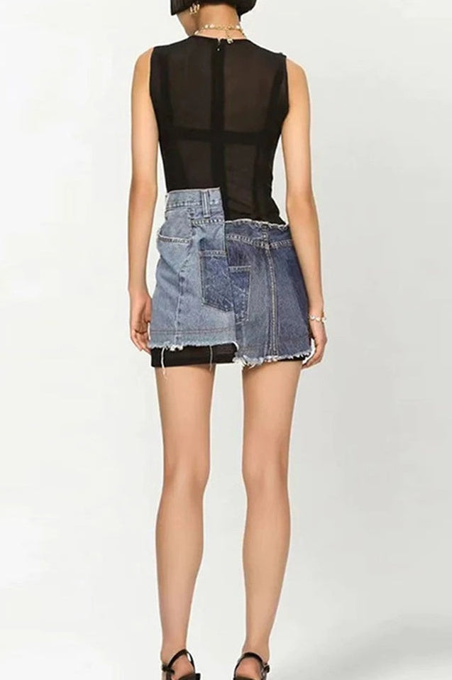 Robe Mince en Jean Patchwork et Jersey