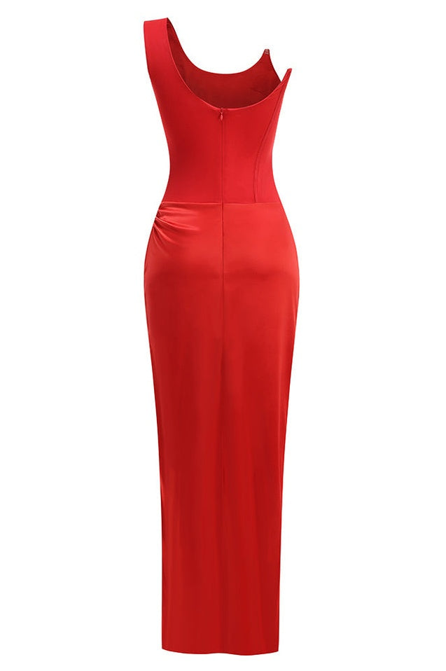 Robe Maxi Bodycon en Satin Rouge Minka
